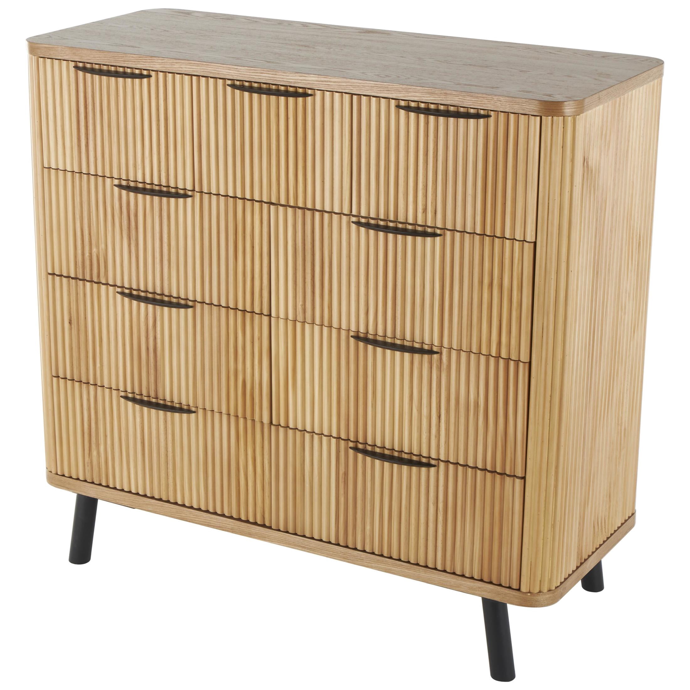 DecMode 38" x 36" Brown Wood Ribbed 9 Drawer Chest, 1-Piece