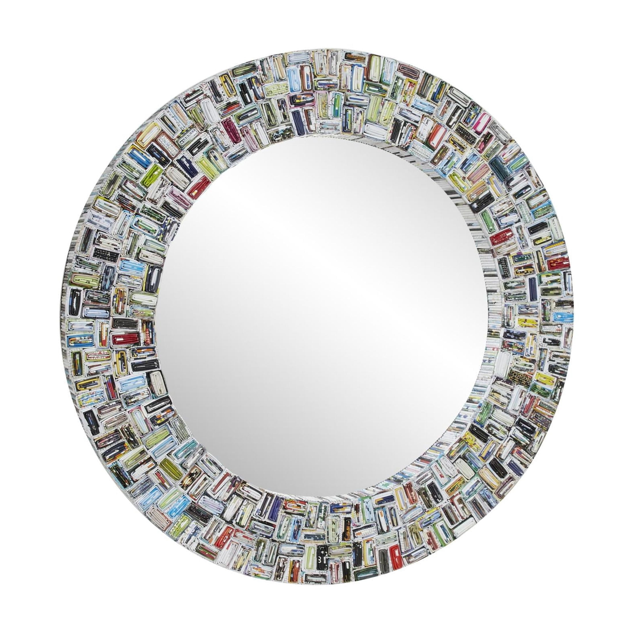DecMode 38" x 38" Multi Colored Handmade Recycled Magazine Frame Wall Mirror