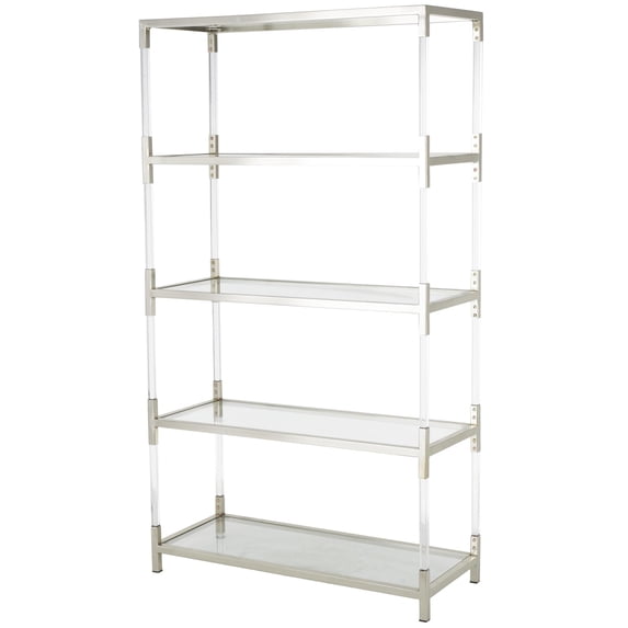DecMode 38" x 69" Silver Metal Rectangular 4-Tier Shelving Unit with Clear Glass Top and Acrylic Legs, 1-Piece