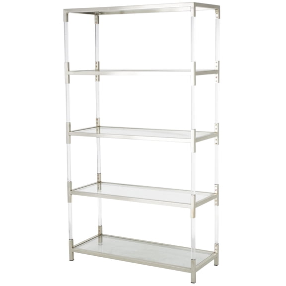 DecMode 38" x 69" Silver Metal Rectangular 4-Tier Shelving Unit with Clear Glass Top and Acrylic Legs, 1-Piece