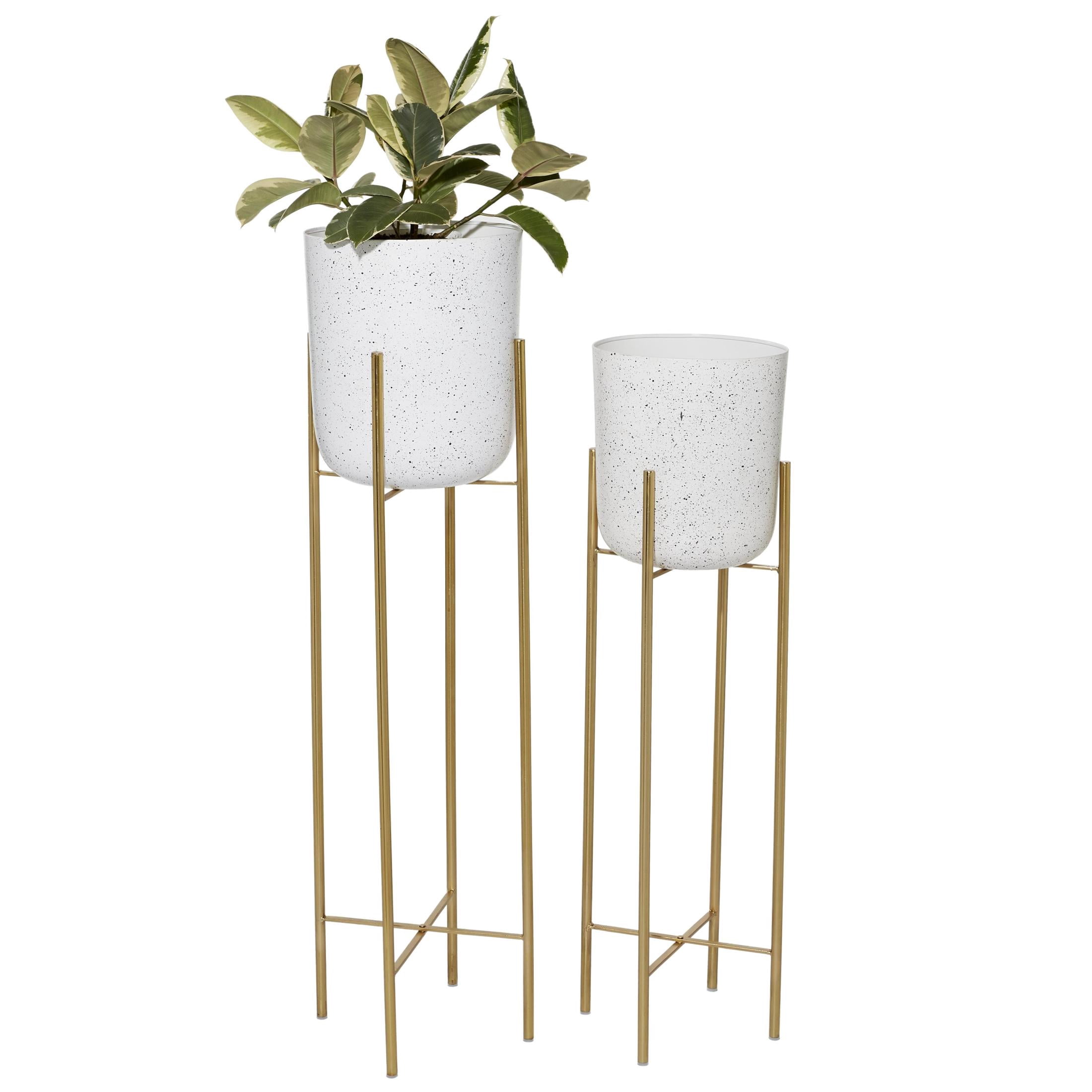 DecMode 39", 46"H Deep Recessed Dome Speckled White Metal Planter with Removable Stand (2 Count)