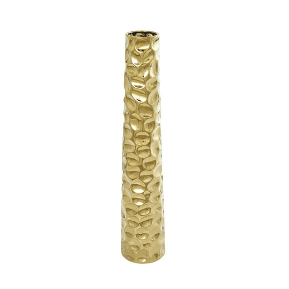 DecMode 39" Geometric Bubble Gold Ceramic Vase with Concaved Circles