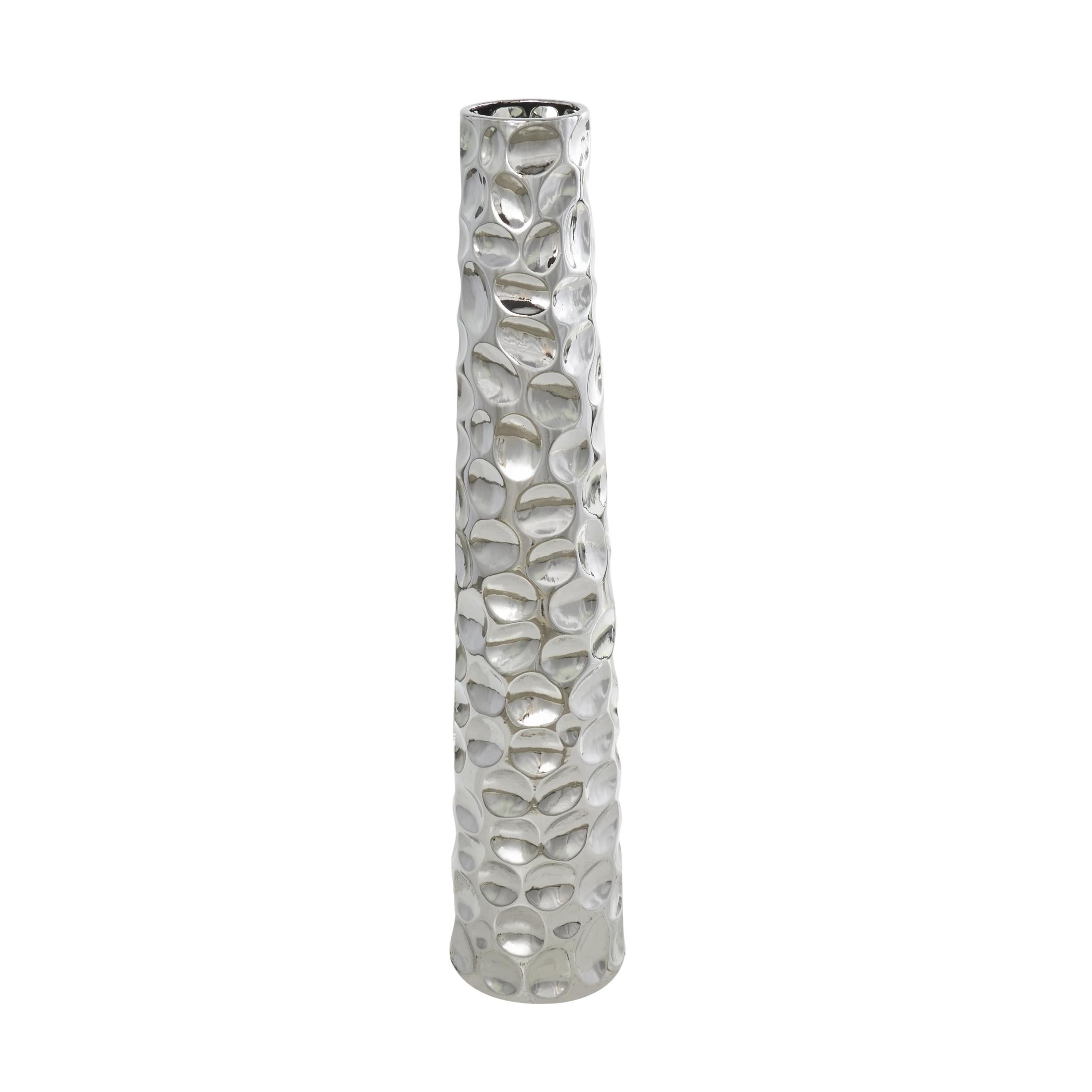 DecMode 39" Geometric Bubble Silver Ceramic Vase with Concaved Circles