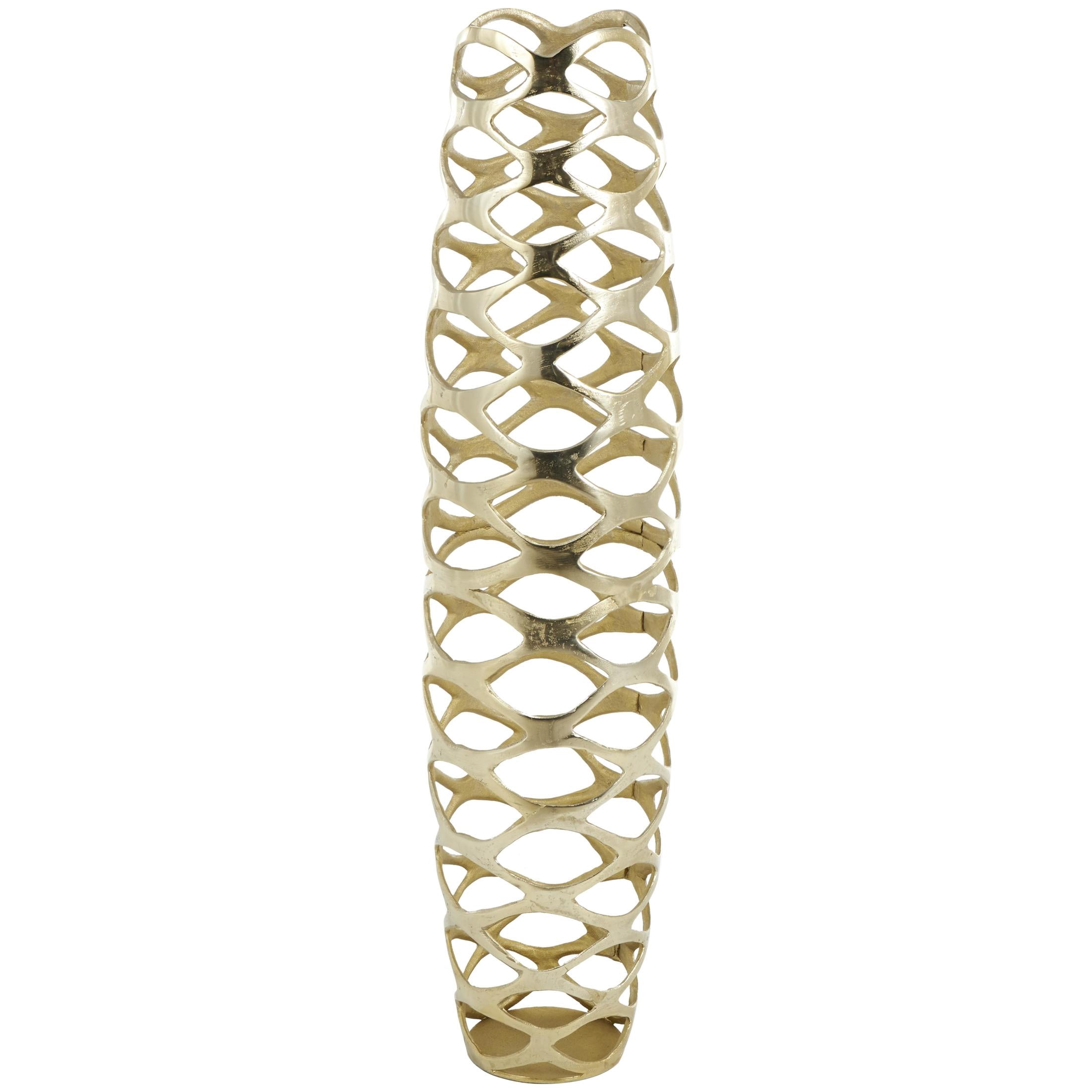 DecMode 39" Geometric Tall Cutout Gold Aluminum Metal Vase