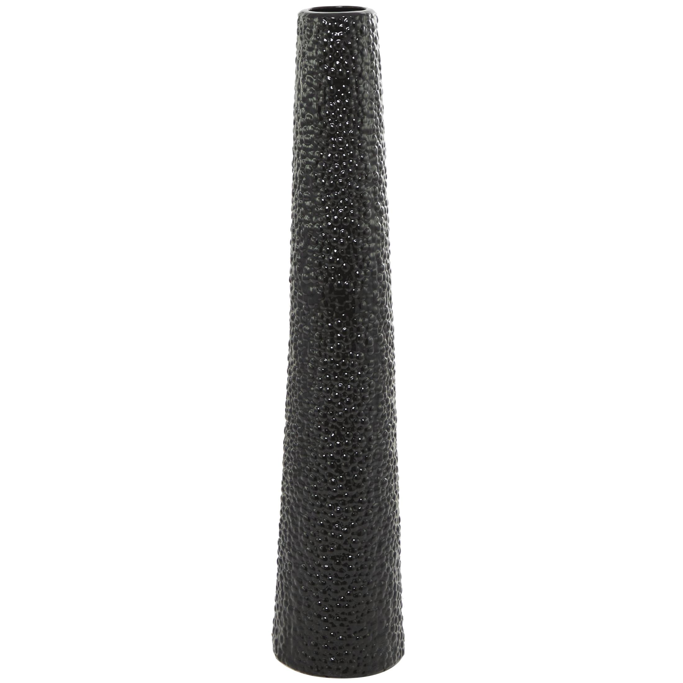DecMode 39" Tall Black Ceramic Vase with Bubble Texture