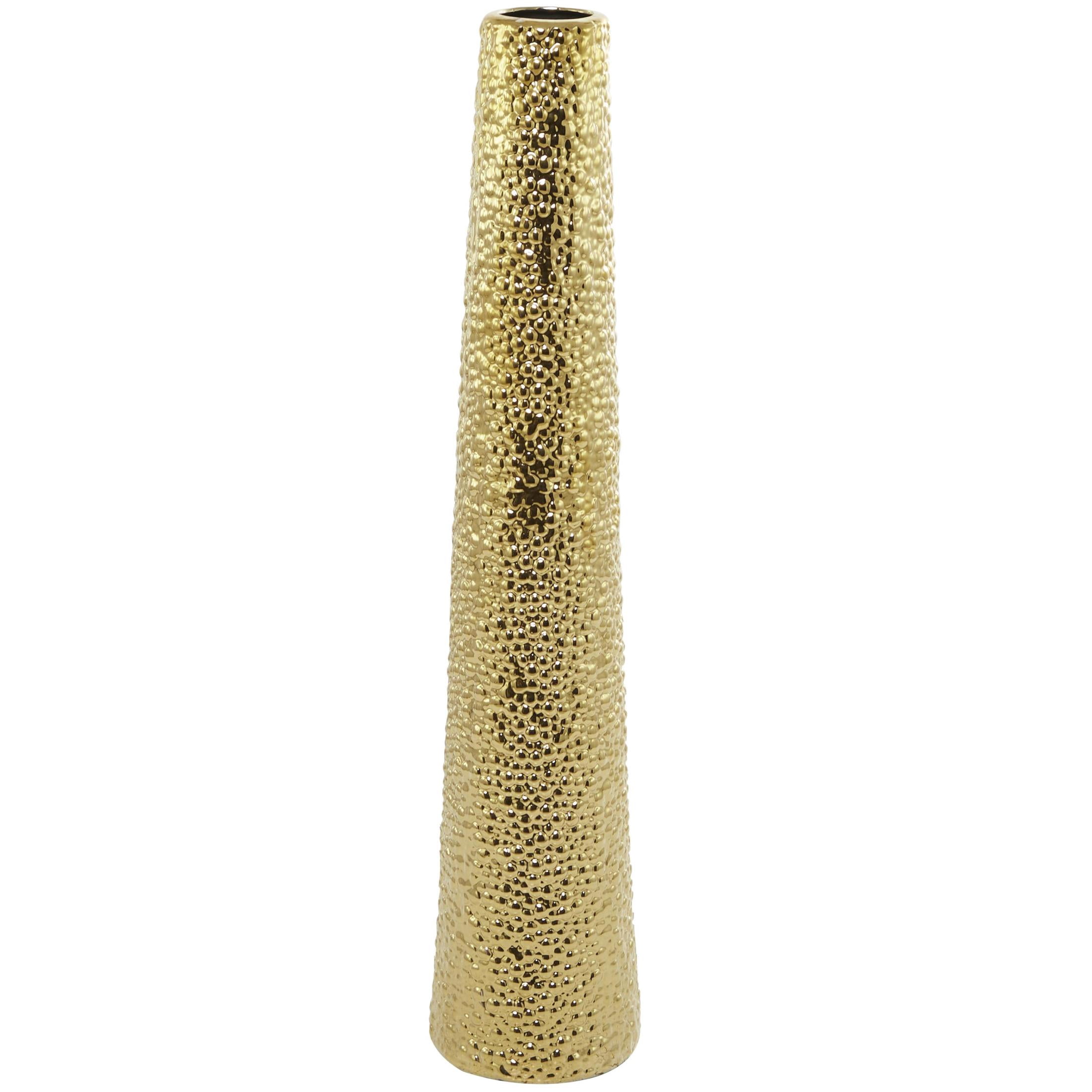 DecMode 39" Tall Gold Ceramic Vase with Bubble Texture
