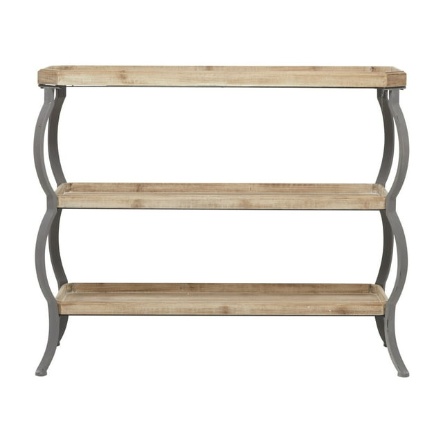 DecMode 39" x 33" Brown Wood 2 Shelves Console Table with Bowed Grey Metal Legs, 1-Piece