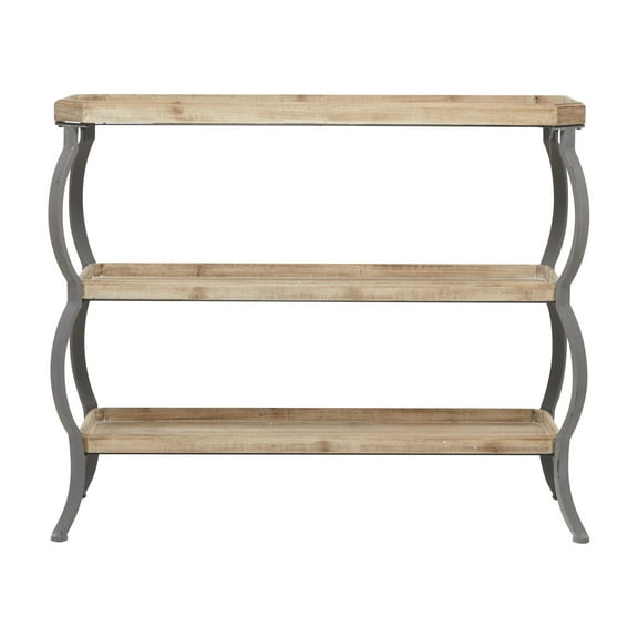 DecMode 39" x 33" Brown Wood 2 Shelves Console Table with Bowed Grey Metal Legs, 1-Piece