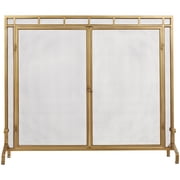 DecMode 39 x 34 Gold Metal Geometric Single Panel Fireplace Screen with Latched Doors and Arched feet