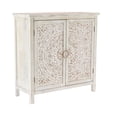 thumbnail image 1 of DecMode 39" x 39" Beige Wood Intricately Carved 1 Shelf and 2 Door Floral Cabinet, 1-Piece, 1 of 18