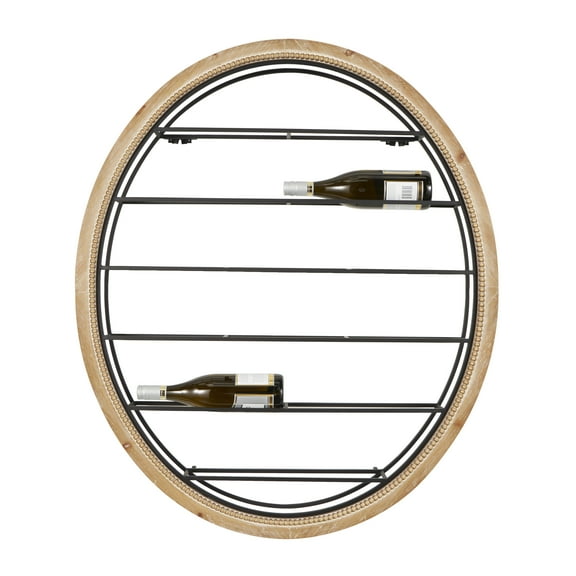 DecMode 39" x 39" Black Metal Oval 13 Bottle Wall Wine Rack with Beaded Frame, 1-Piece