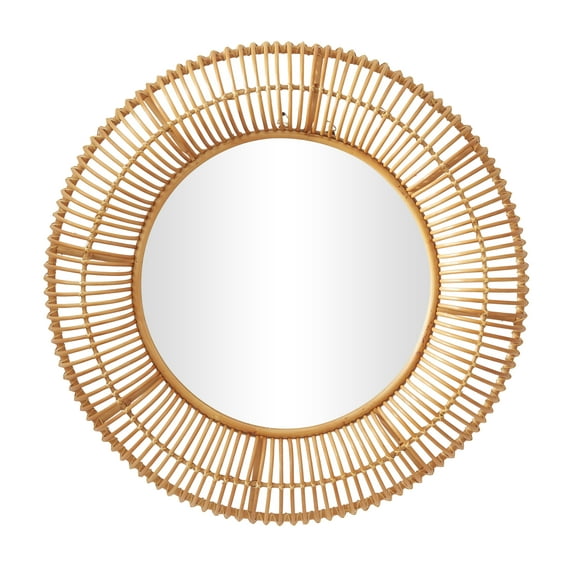 DecMode 39" x 39" Brown Handmade Woven Wall Mirror