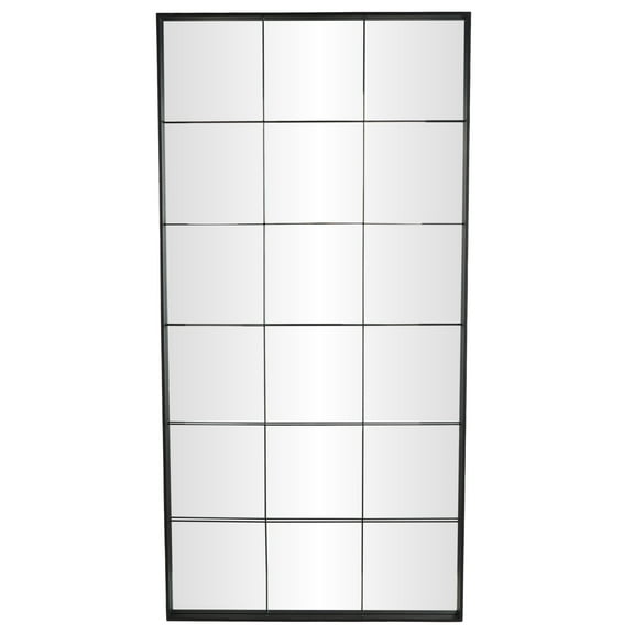 DecMode 39" x 79" Black Metal Window Pane Inspired Floor Mirror