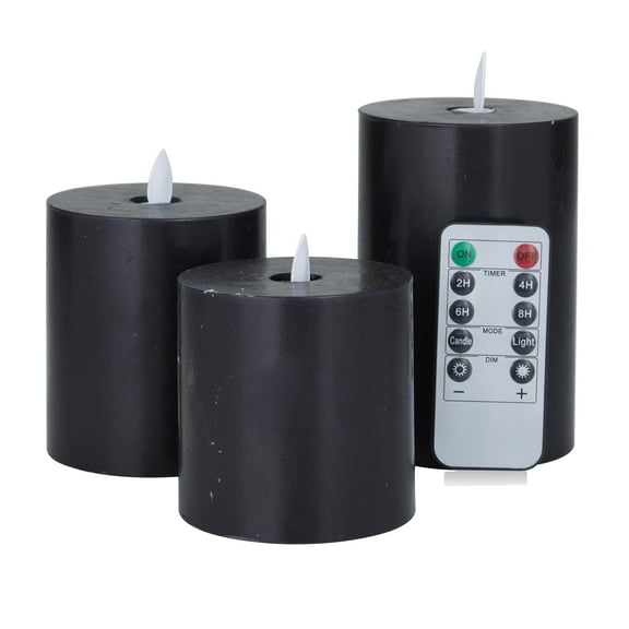 DecMode 4", 5", 3"H Unscented Wax  Flameless Candle with Remote Control (Set of 3)