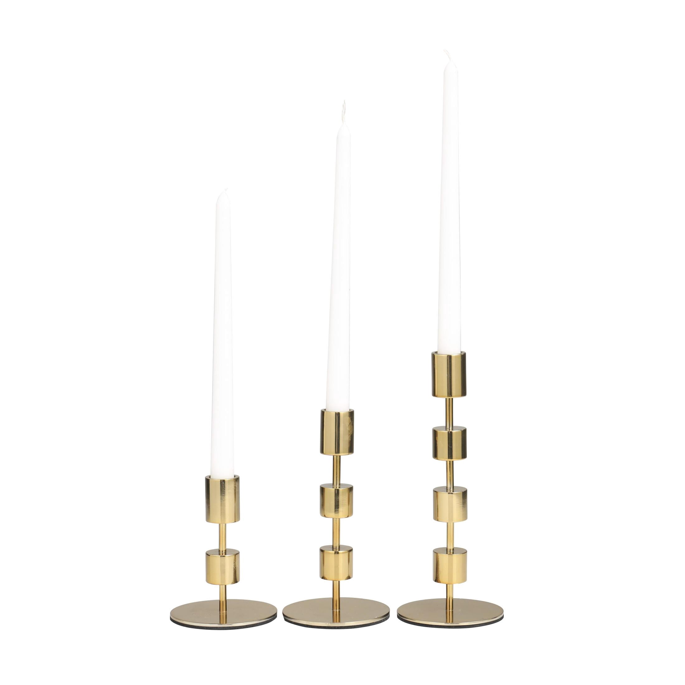 DecMode 4 Candle Gold Aluminum Metal Abstract Floating Block Candle Holder with Rounded Base, Set of 3