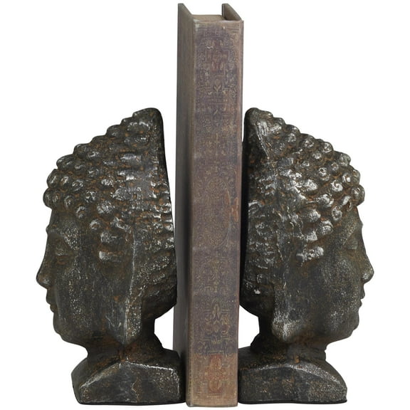 DecMode 4" Distressed Buddha Black Metal Bookends (Set of 2)