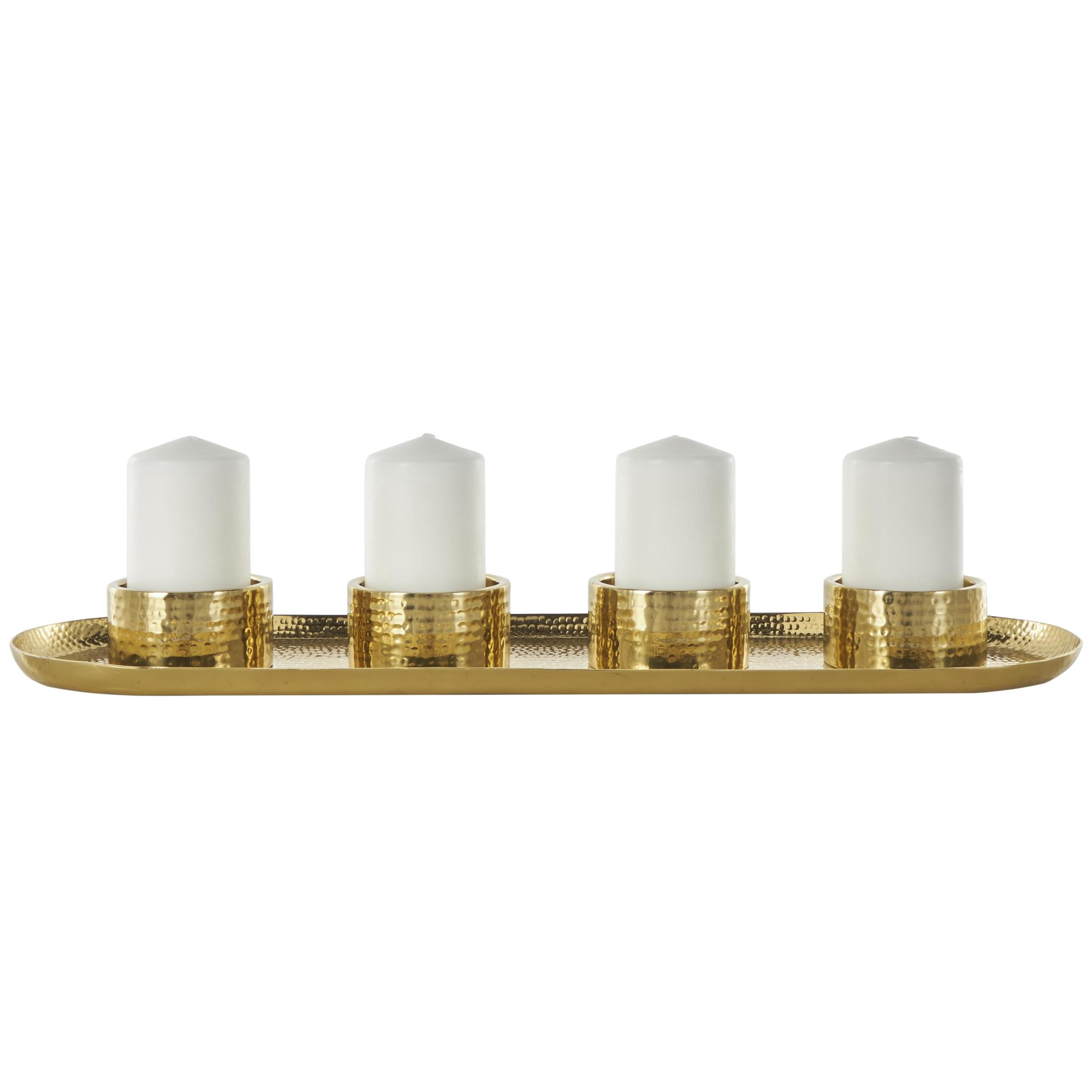 DecMode 4 Holder Gold Stainless Steel Metal Candelabra with Attached Tray