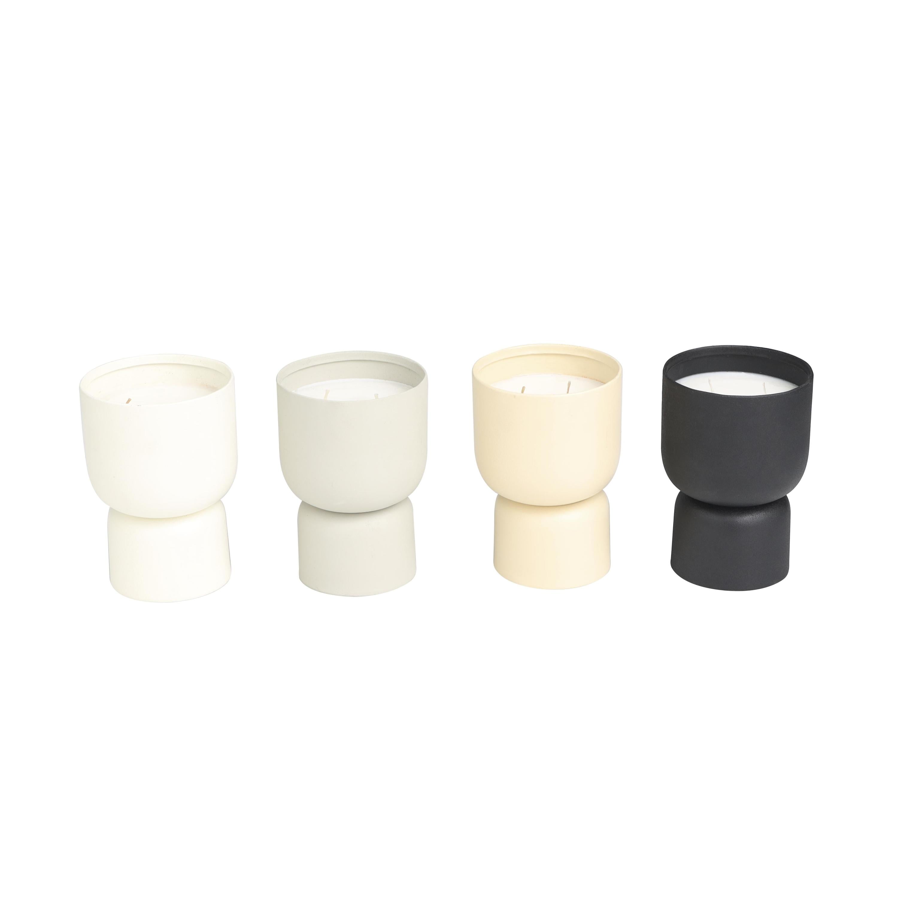 DecMode 4 Holder Multi Colored Metal Egyptian Mint, Mediterranean Fig, Sauvignon Blanc, and Vanilla Marshmallow Scented 12 oz 2 Wick Candle with White Wax, (Set of 4)