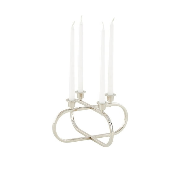 CosmoLiving by Cosmopolitan 4 Holder Silver Stainless Steel Metal Geometric Overlapping Oval Candelabra