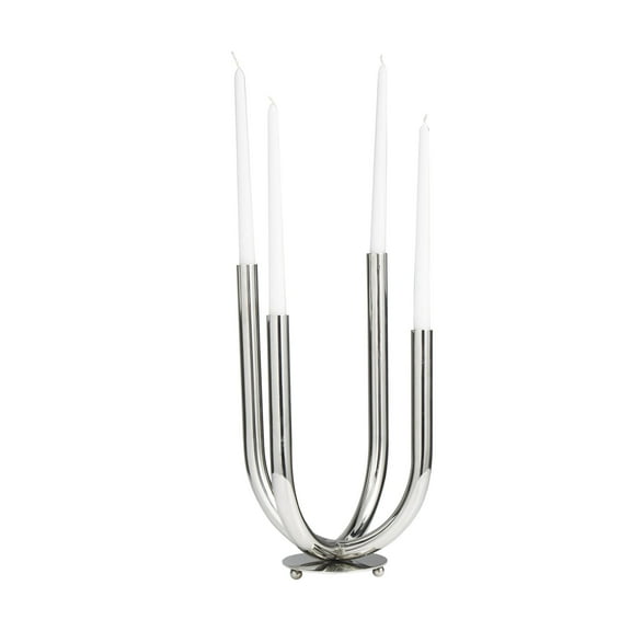 DecMode 4 Holder Silver Stainless Steel Metal Abstract U-Shaped Candelabra