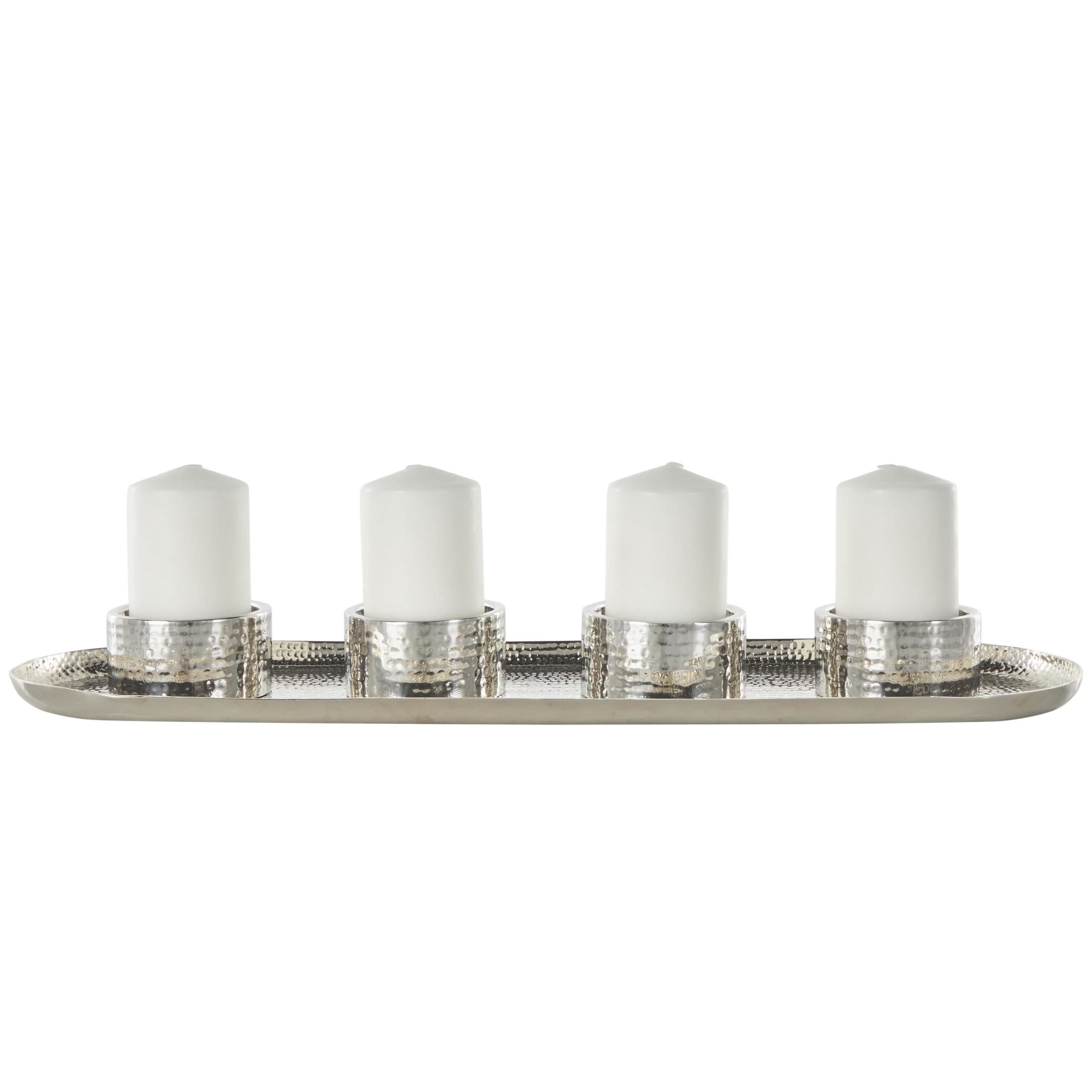 DecMode 4 Holder Silver Stainless Steel Metal Candelabra with Attached Tray