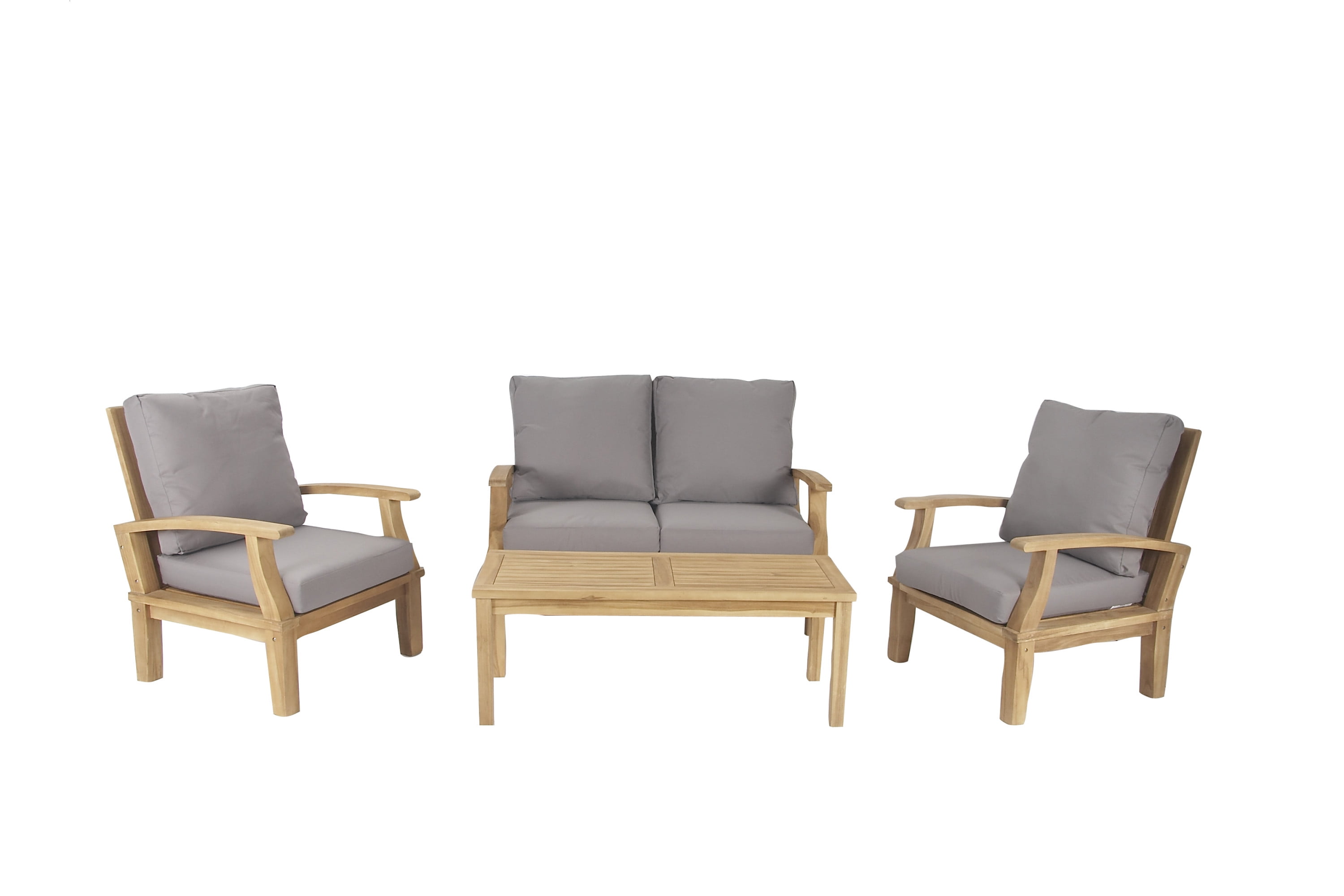 Natural Teak Wood 4-Piece Patio Sofa Set with Gray Cushions