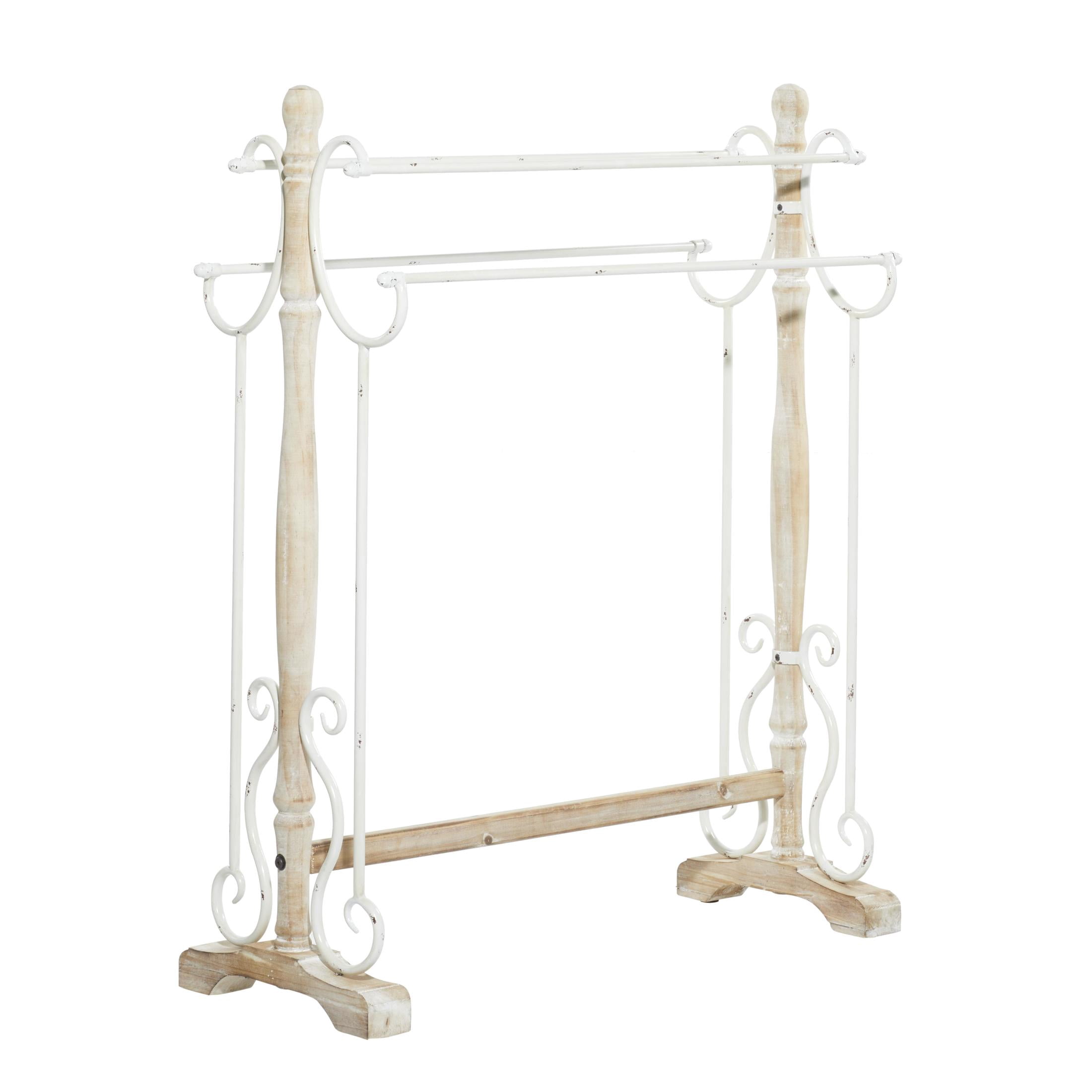 DecMode 4 Shelf Light Brown Wood Scroll Quilt Rack