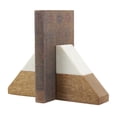 thumbnail image 1 of DecMode 4" Triangle Geometric Brown Wood Bookends with White Marble Tops (Set of 2), 1 of 11