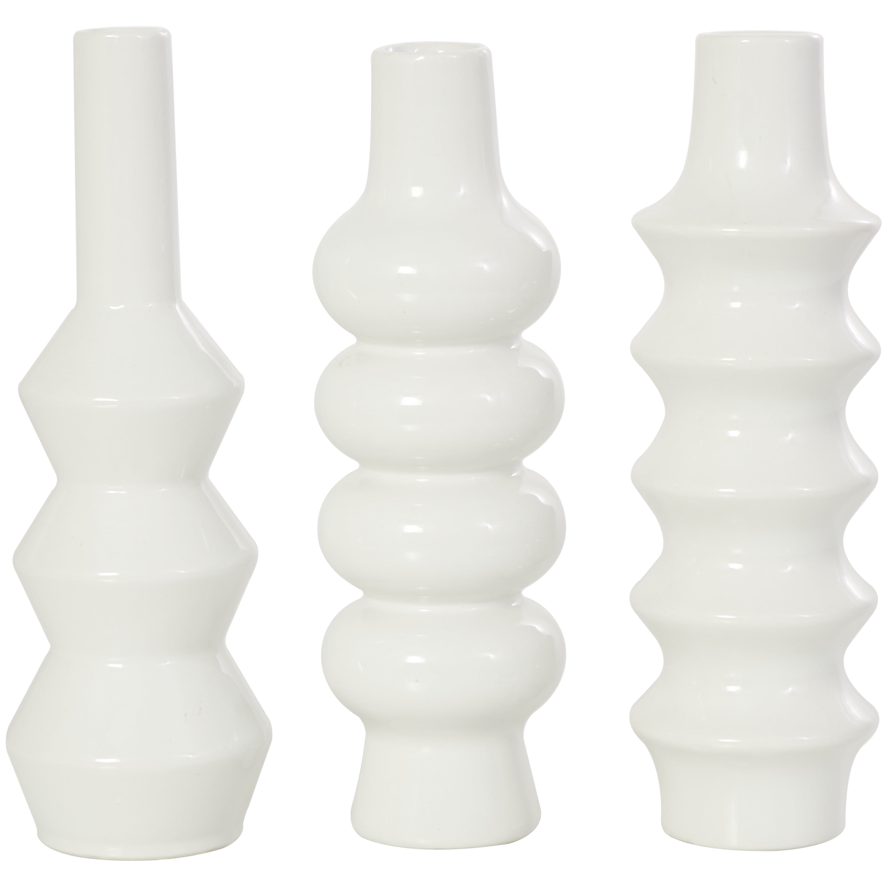 DecMode 4"W, 11"H Abstract Bubble Inspired White Ceramic Vase with Varying Shapes, Set of 3