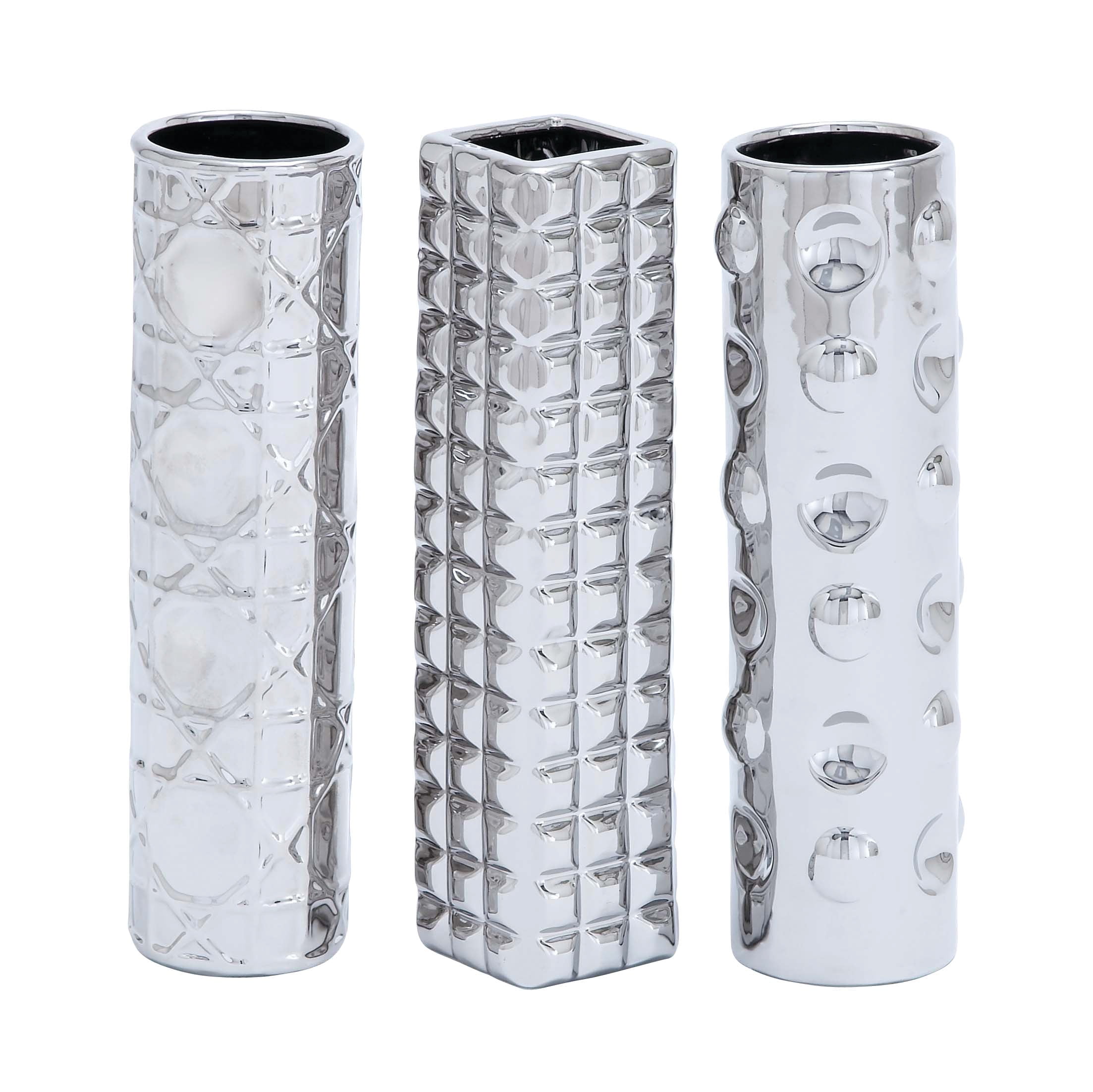 Elegant Silver Ceramic Bud Vase Trio, 3.5" x 12.1"