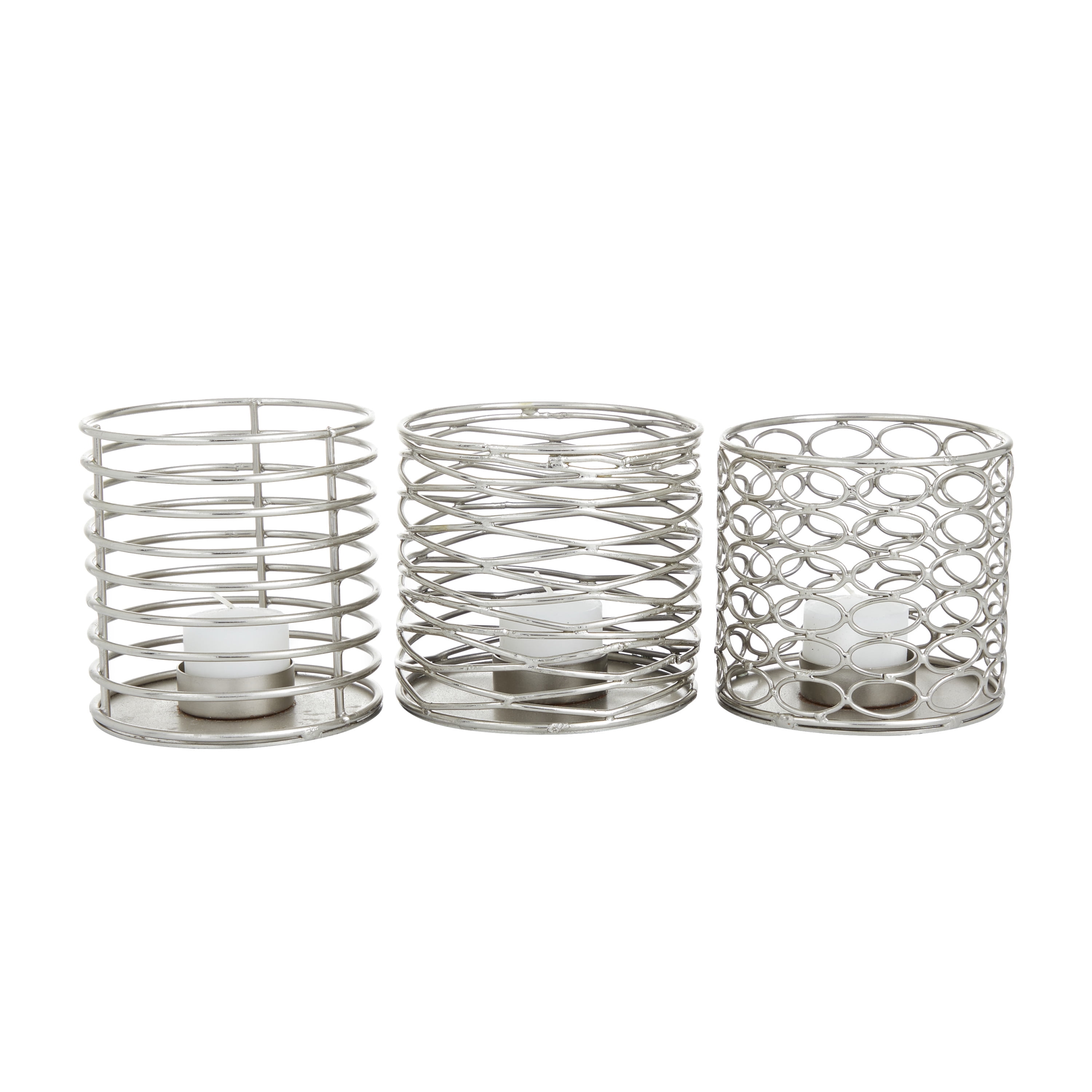 DecMode 4"W, 4"H Metal Glam Candle Holders, Silver, 3-Piece
