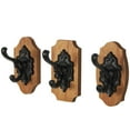 thumbnail image 1 of DecMode 4"W, 6"H Brown Wooden Vintage Inspired Fleur De Lis Wall Hook with Black Metal Hooks and Curved Edges, 3-Pieces, 1 of 9