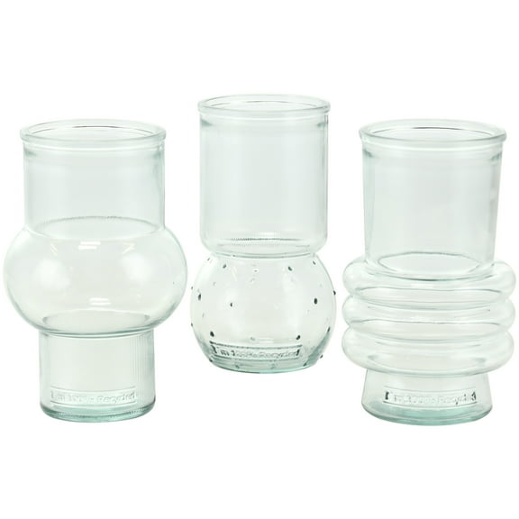DecMode 4"W,7"H Small Bubble Style Recycled Glass Vase with Varying Shapes, Set of 3