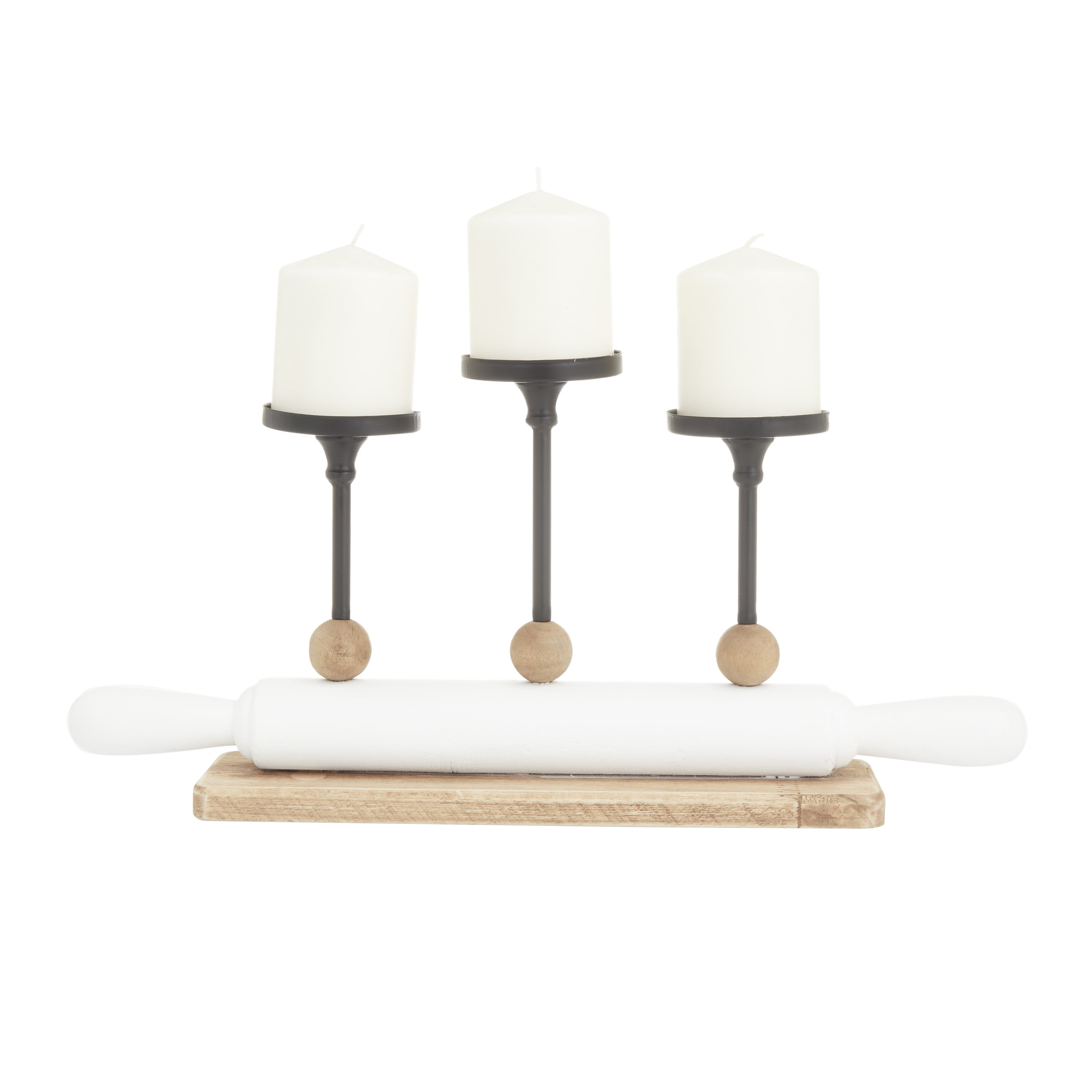 DecMode 4"W, 9"H Wood Modern Farmhouse Candelabra, White, 1-Piece