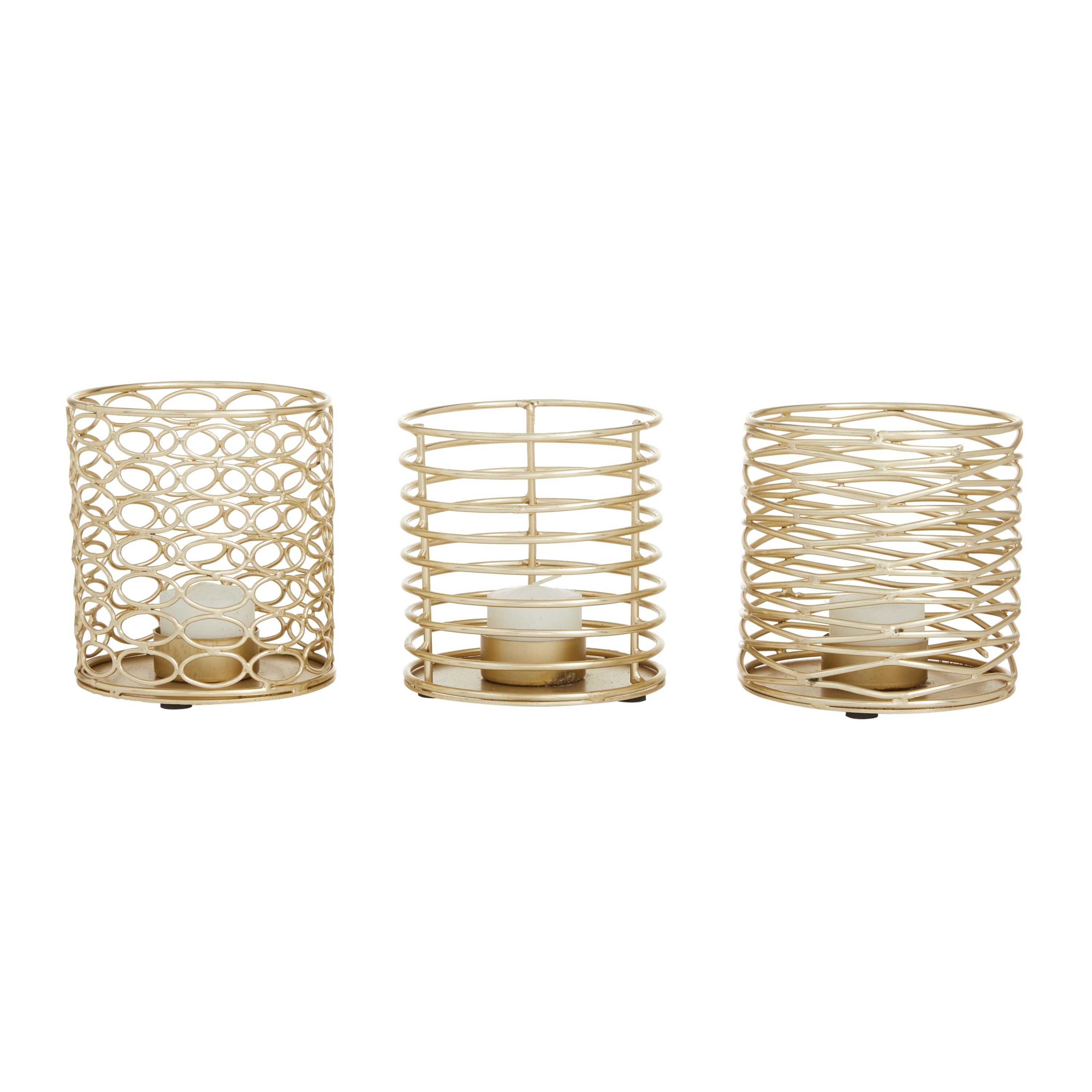 DecMode 4 in W, 4 in H Iron Glam Candle Holders, Gold, 3-Piece