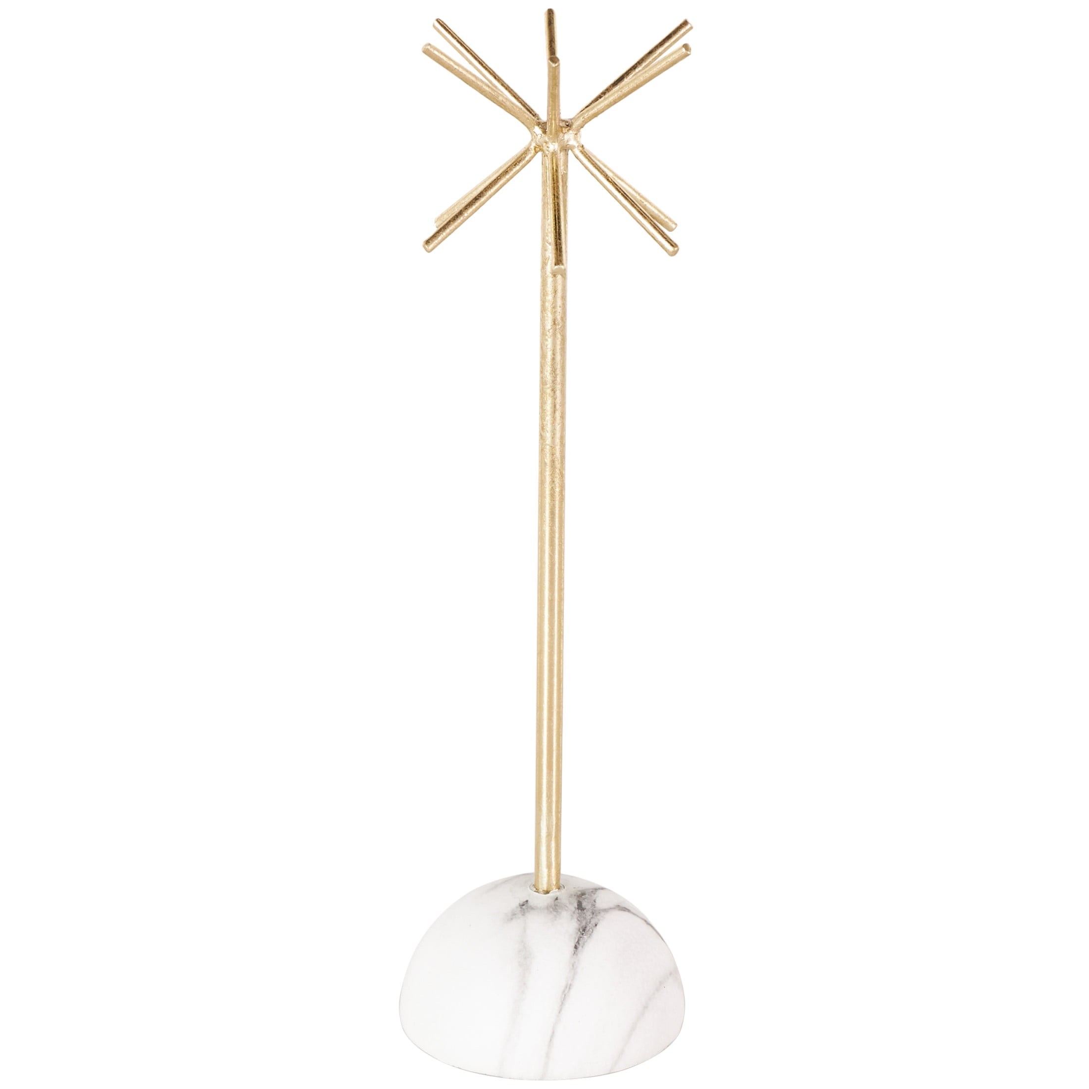 DecMode 4" x 13" Gold Metal 12 Slot Jewelry Stand with White Base, 1-Piece