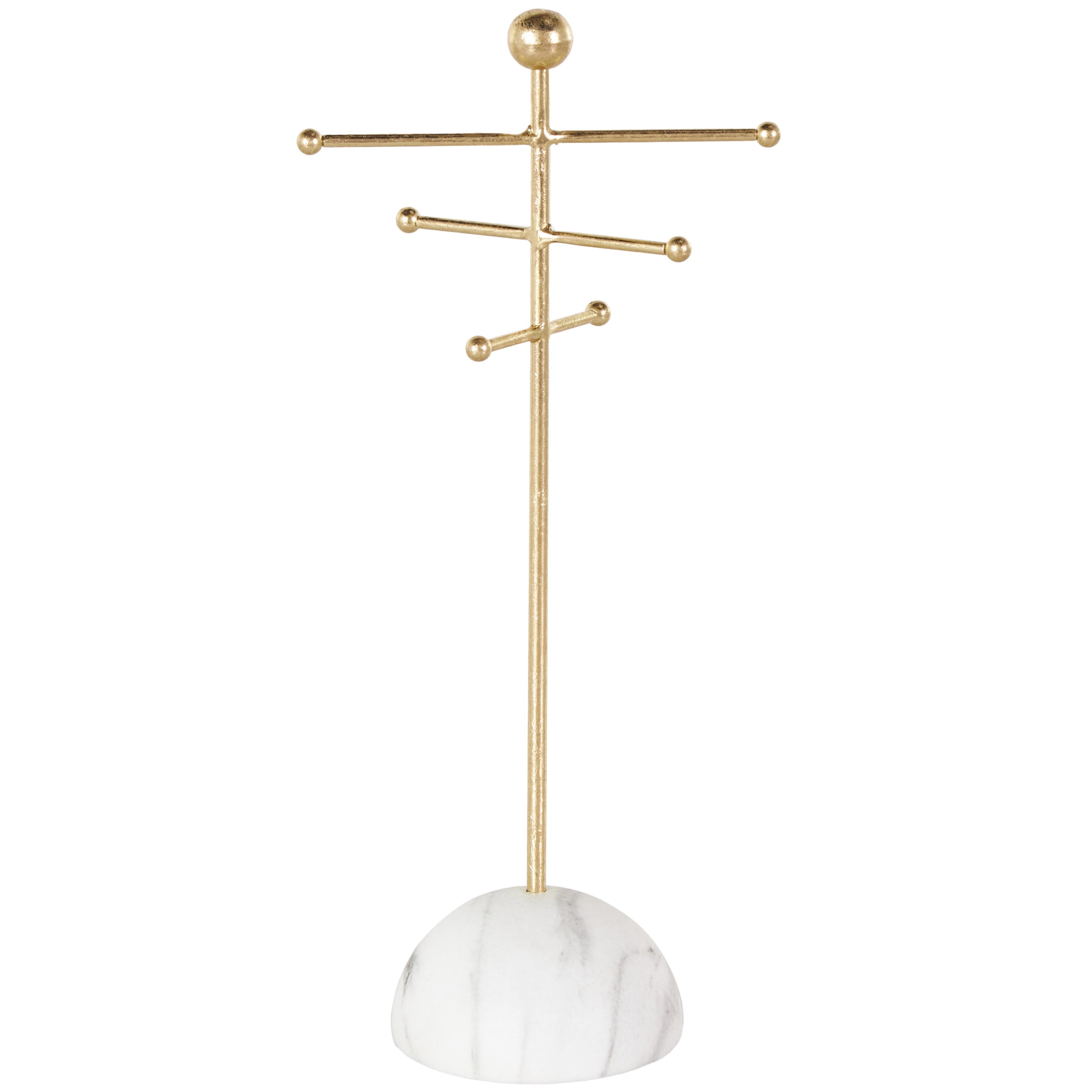 DecMode 4" x 13" Gold Metal 6 Slot Jewelry Stand with White Base, 1-Piece