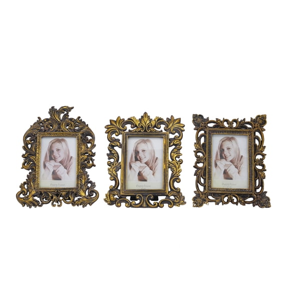 DecMode 4" x 6" Handmade Intricate Carved Brass Scroll Photo Frame (3 Count)