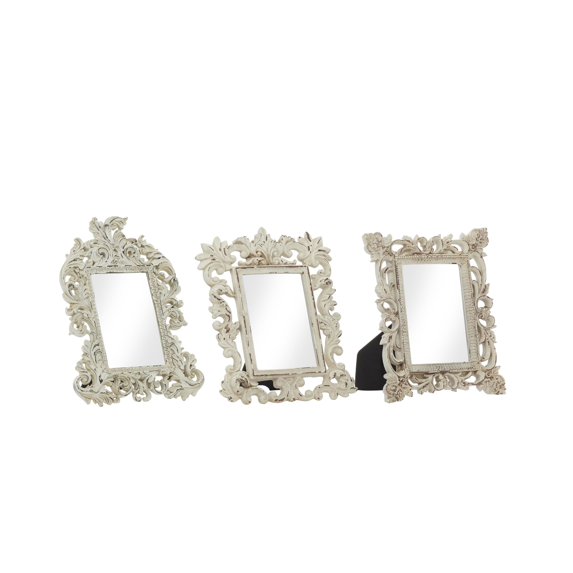 DecMode 4" x 6" Handmade Intricate Carved White Scroll Photo Frame (3 Count)