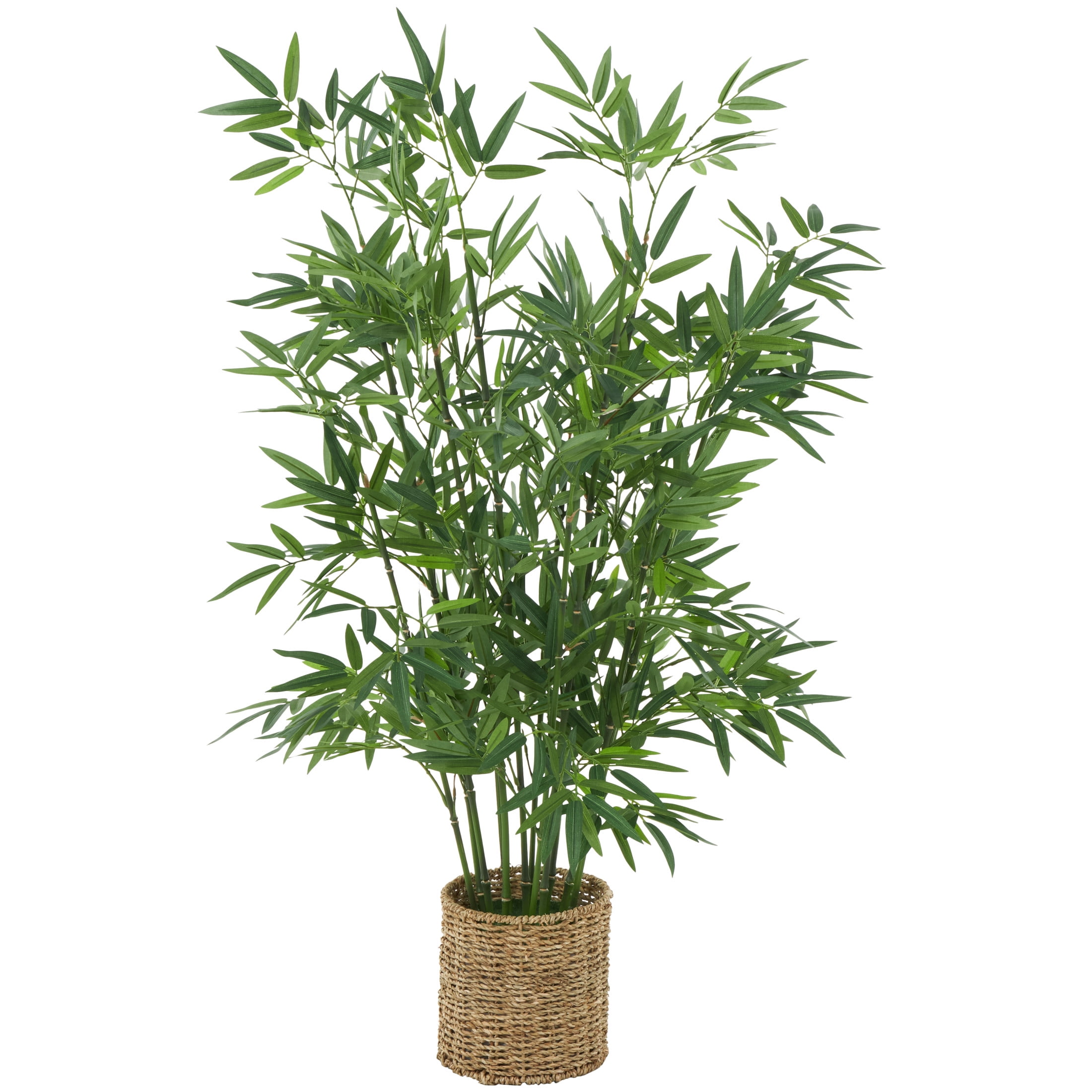 DecMode 40" Artificial Bamboo Tree in Realistic Leaves and Brown Seagrass Pot