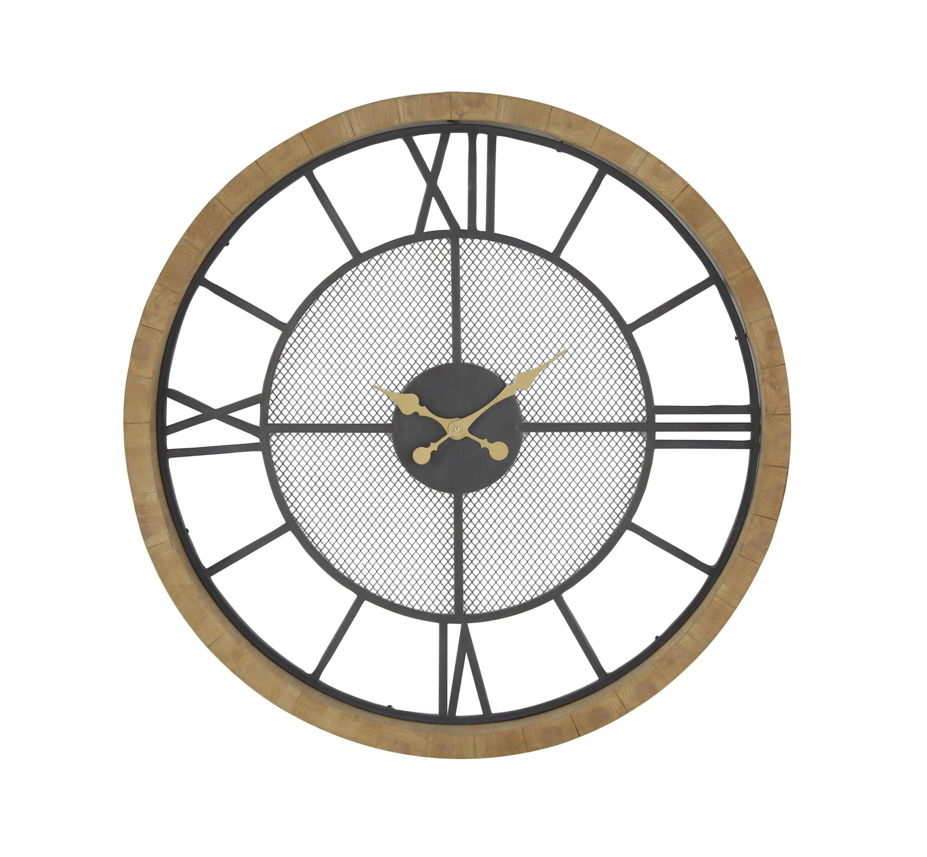 40" Brown and Black Metal and Wood Vintage Wall Clock