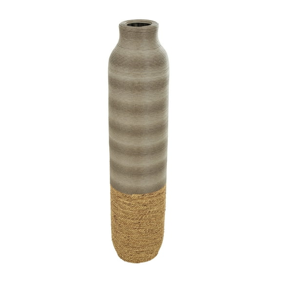 DecMode 40" Handmade Ribbed Brown Seagrass Vase with Coiled Seagrass Base