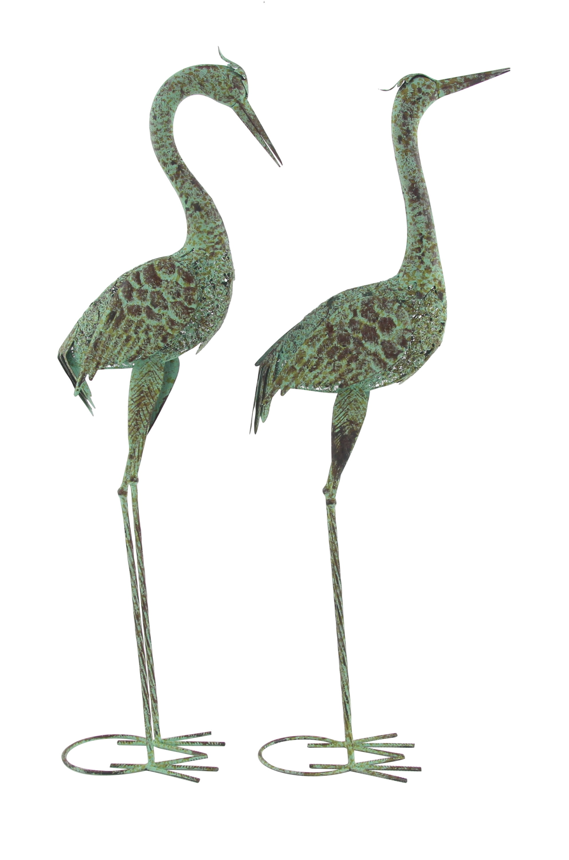 DecMode 40" Indoor Outdoor Standing Crane Garden Sculpture with Coiled U Shaped Feet (2 Pack)