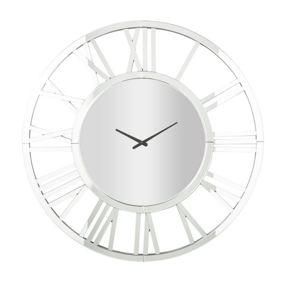 DecMode 40" Silver Glass Mirrored Wall Clock