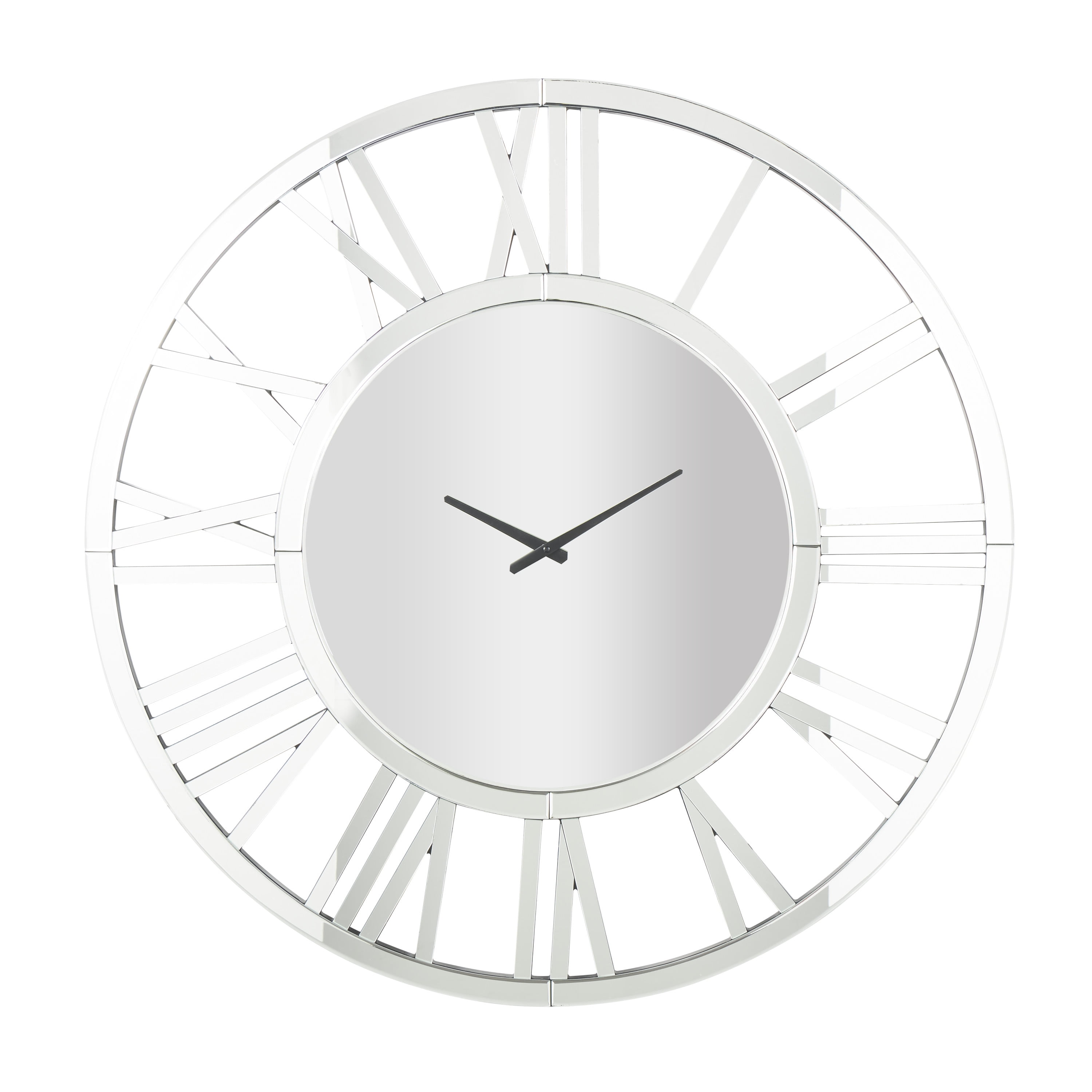 DecMode 40" Silver Glass Mirrored Wall Clock