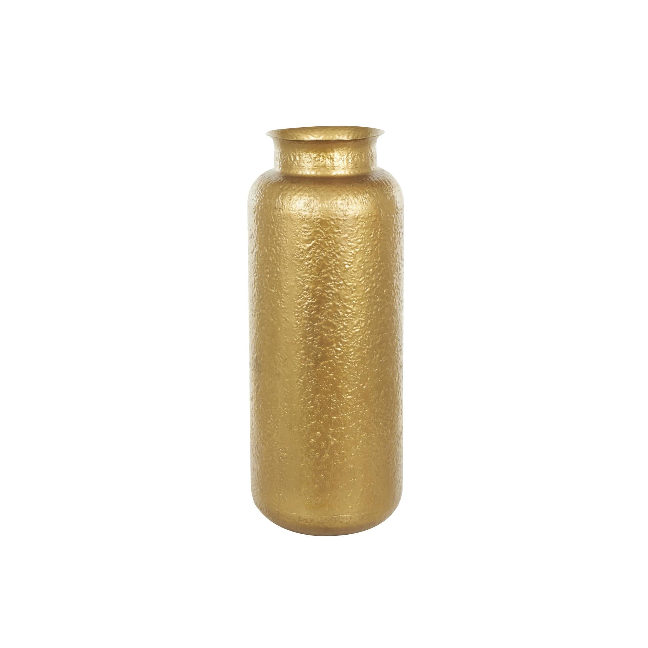DecMode 40" Tall Textured Hammered Floor Gold Metal Vase