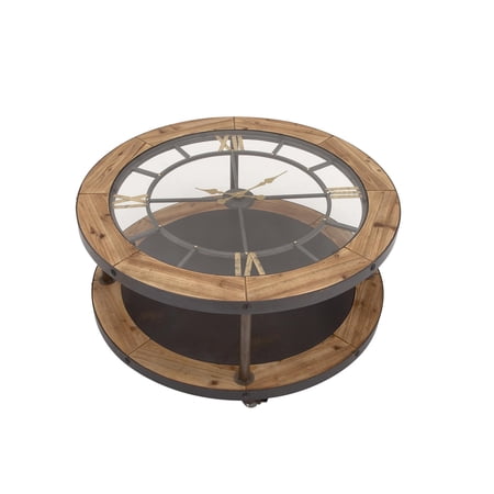 DecMode 40" x 19" Light Brown Wooden Coffee Table with Clock Top, 1-Piece
