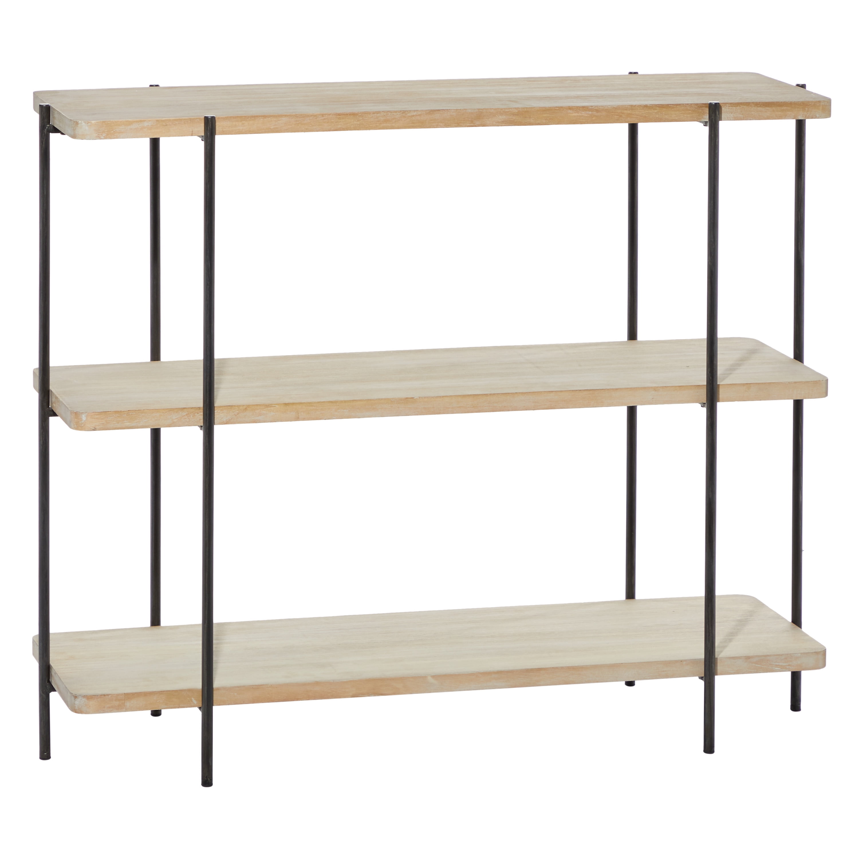 Beige Wood and Black Metal 2-Shelf Console Table