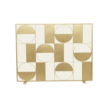 DecMode 40" x 32" Gold Metal Cut-Out Single Panel Geometric Fireplace Screen with Mesh Netting, 1-Piece