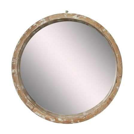 DecMode Brown Wood Room Wall Mirror with Cream Distressing, 40" x 4" x 40"